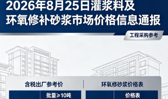 阳春2026年8月25日灌浆料及环氧修补砂浆市场价格信息通报